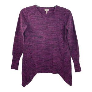 LOGO Lori Goldstein Sweater Size XS Cashmere Blend Heathered V-Neck Purple